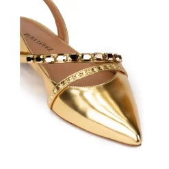 Anquetta Zapatos planos dorados de punta fina en piel efecto espejo
