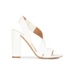 Aquira Sandalias de tiras con tacón alto ancho en piel color blanco roto