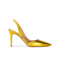 Danique Zapatos amarillos de tacón alto y punta fina en piel metalizada