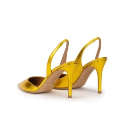 Danique Zapatos amarillos de tacón alto y punta fina en piel metalizada