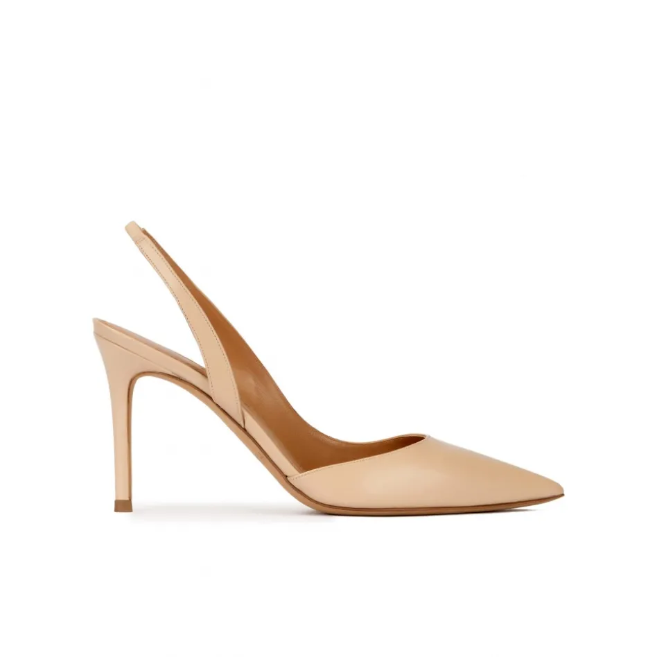 Danique Zapatos destalonados de piel beige con tacón alto y punta fina