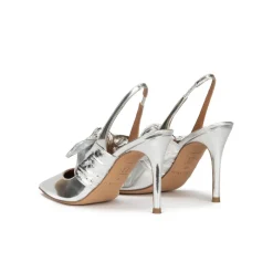 Jaqueline Zapatos destalonados de tacón alto en piel plateada con lazo