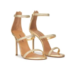 Laquisha Sandalias de tacón en piel metalizada y glitter dorado