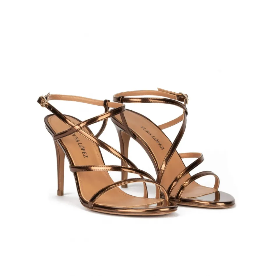 Marquesa Sandalias de diseño minimalista con tacón alto en piel bronce