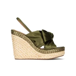 Miquela Sandalias altas de cuña en raso verde caqui