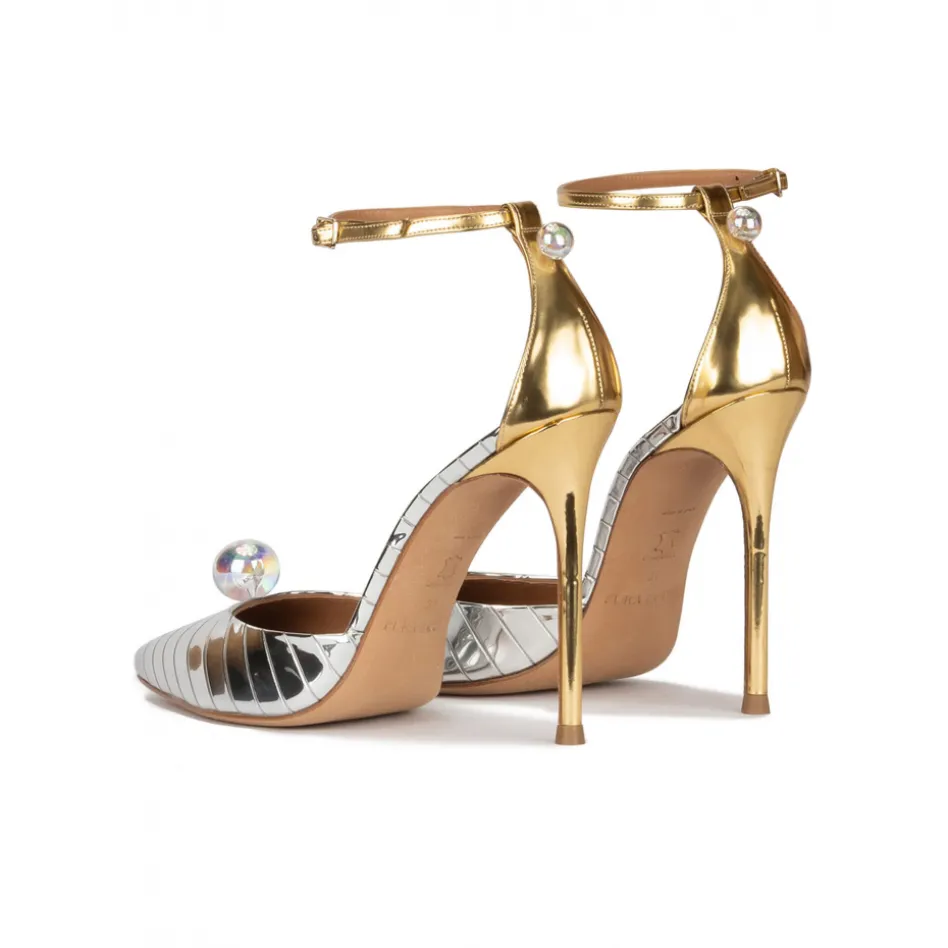 Olympia Zapatos plateados de tacón alto y punta fina con pulsera