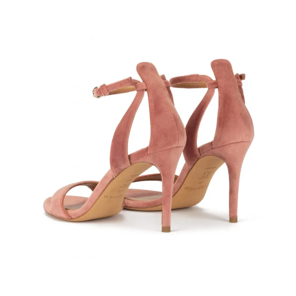Omaira Sandalias de tacón de 90mm en terciopelo nude con pulsera