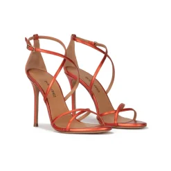 Oria Sandalias de tacón en piel metalizada rosa coral