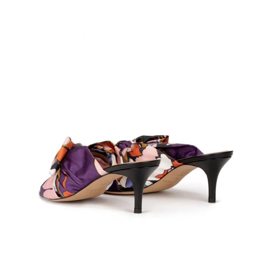 Orquidea Mules de tacón medio fino en tejido estampado
