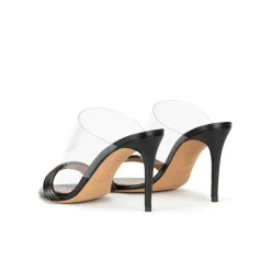 Osana Sandalias negras de tacón alto fino en piel y vinilo