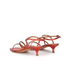 Quebec Sandalias de piel metalizada y puntera cuadrada en color coral