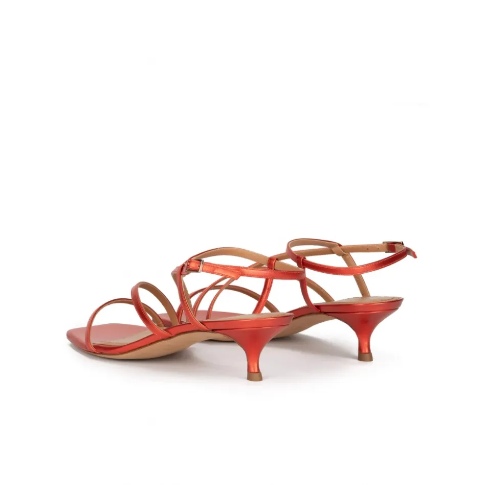 Quebec Sandalias de piel metalizada y puntera cuadrada en color coral
