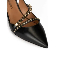 Queila Zapatos negros de piel con tacón medio y punta fina