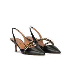 Queila Zapatos negros de piel con tacón medio y punta fina