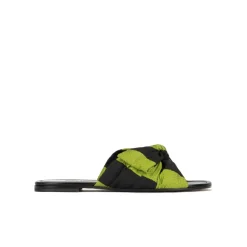 Quetty Sandalias planas con lazo en tejido verde y negro