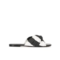 Quetty Sandalias planas con lazo en tejido blanco y negro