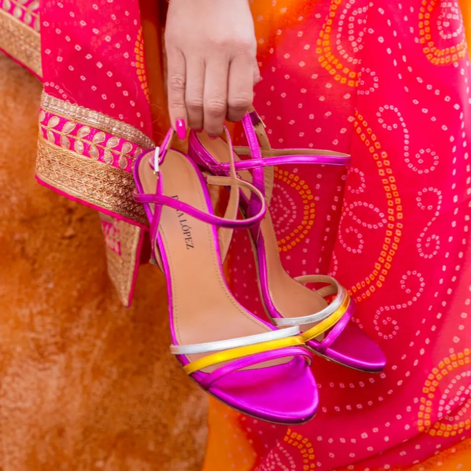 Quillet Sandalias metalizadas multicolor con tacón alto