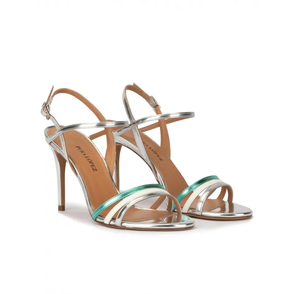 Quillet Sandalias multicolor alto fino en piel metalizada