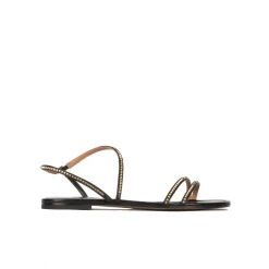 Quimora Sandalias planas de piel en color negro con tachas doradas