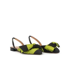 Quinette Zapatos planos destalonados de punta fina en tejido verde y negro