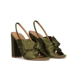 Quirina Sandalias de raso con tacón ancho en verde caqui