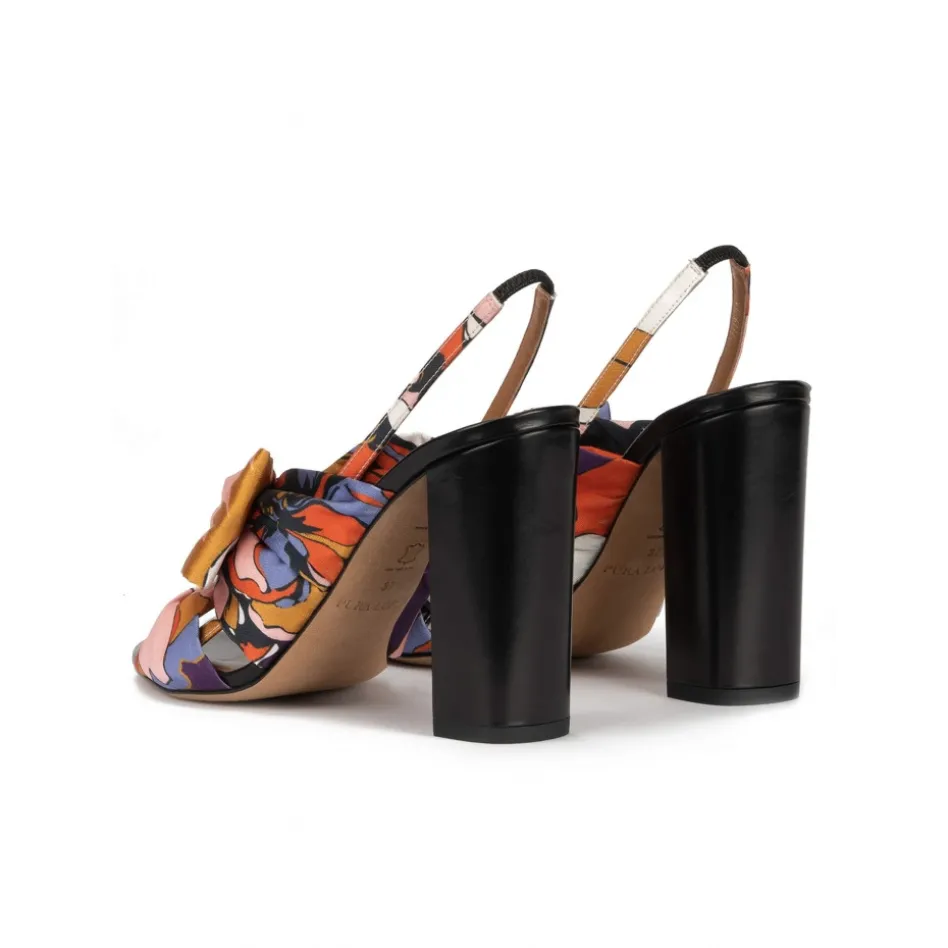 Quirina Sandalias de tacón alto ancho en tejido con print floral