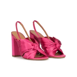 Quirina Sandalias de tacón alto ancho en raso fucsia