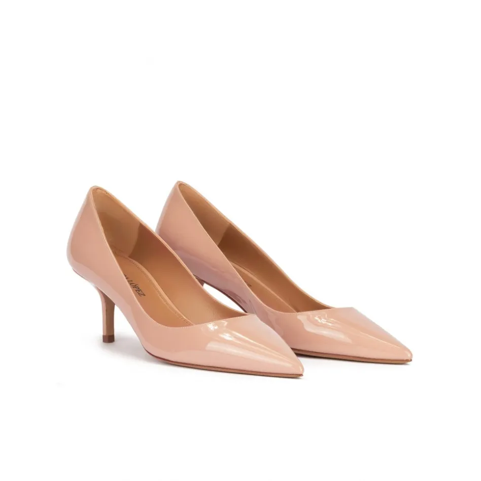 Raquel Zapatos de tacón medio y punta fina en charol nude